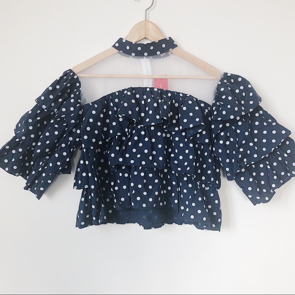 Ruffled Denim Polka Dot Blouse/Top NWT